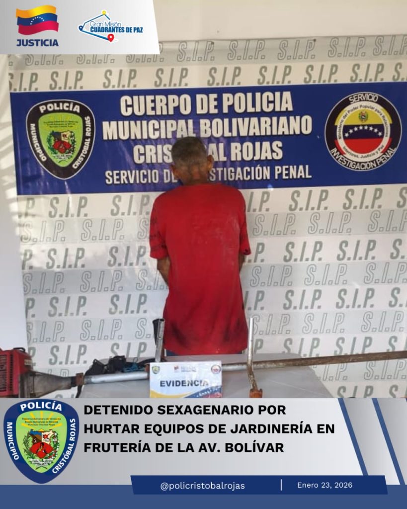 Detenido sexagenario, por hurtar equipos de Jardineria en frutería de la Av. Bolivar de Charallave