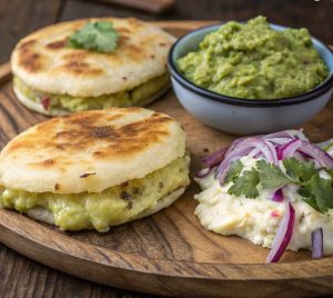 ​El sabor de la tradición con un toque gourmet «Arepas de queso al ajo con guacamole fresco»