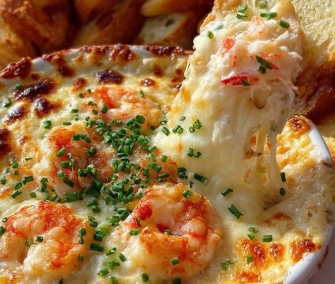 Sorprende en tu próximo compartir con este resuelto dip de camarón y queso gratinado