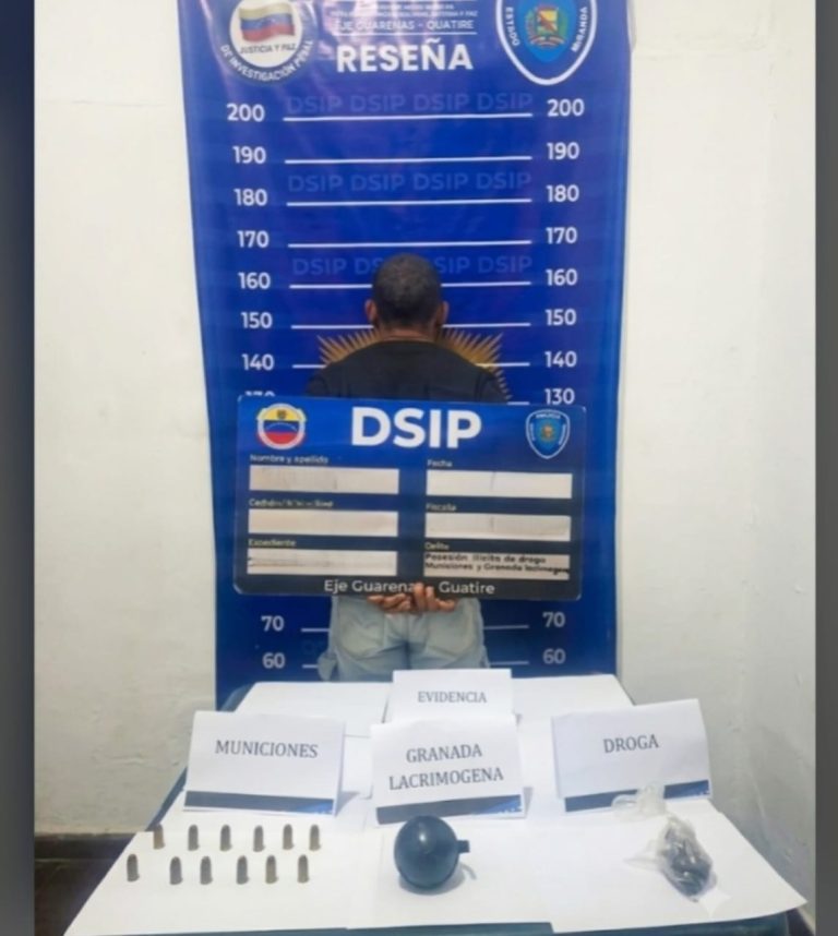 Detenido por tenencia de lacrimógena, droga y municiones en Guarenas